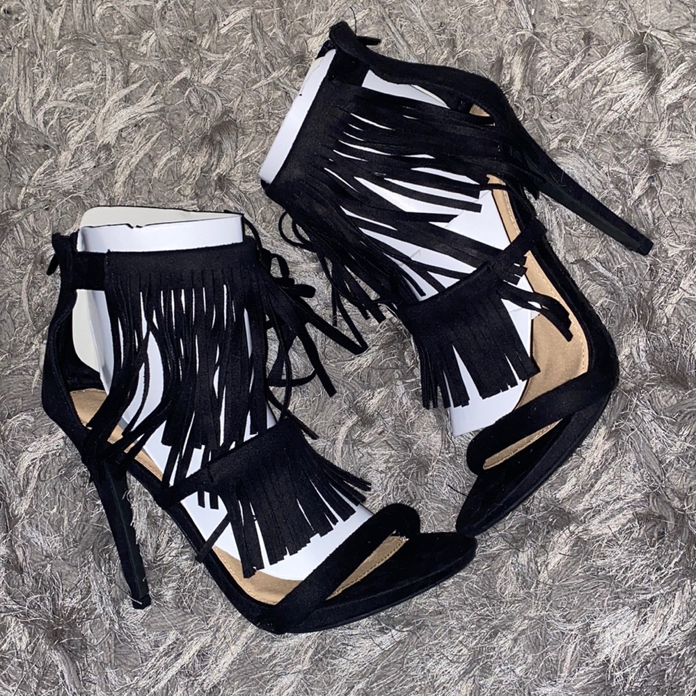 Black fringed heels